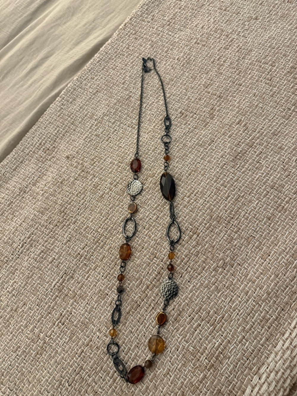 Lia Sophia Long Multicolor Bead Necklace with Amber and Brown Stones